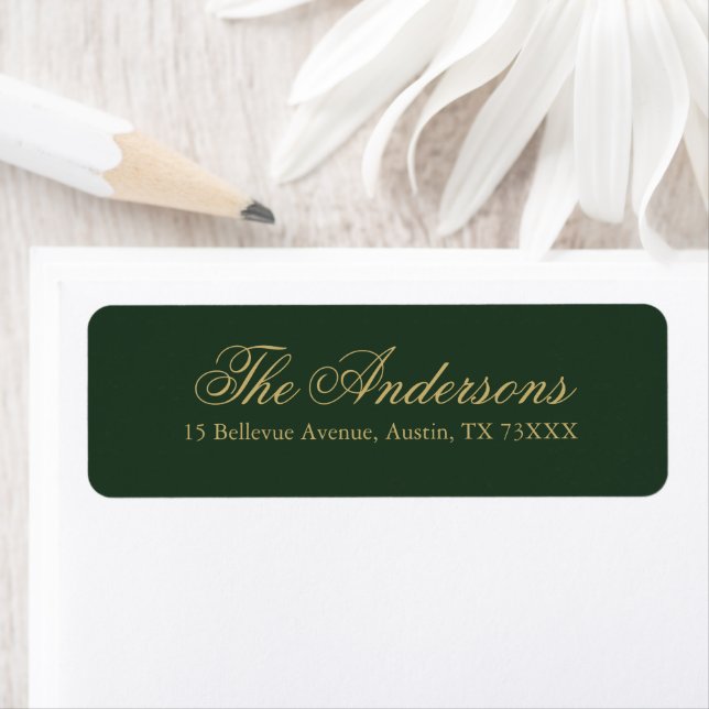 Deep Classic Green Gold Script Family Address (Insitu)