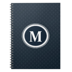 Deep Classic Navy Blue Pattern Custom Monogram Spiral Notebook