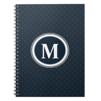 Deep Classic Navy Blue Pattern Custom Monogram Spiral Notebook