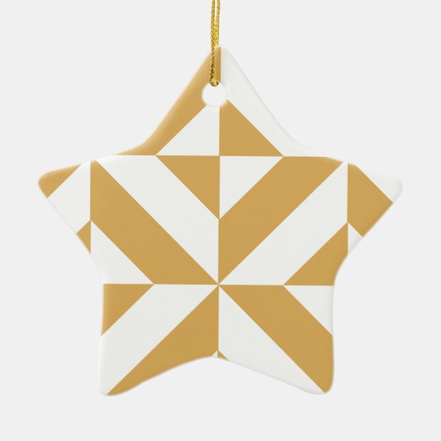 Deep Cool Gold Geometric Deco Cube Pattern Ceramic Tree Decoration (Front)