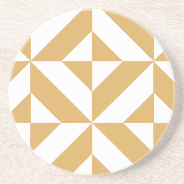 Deep Cool Gold Geometric Deco Cube Pattern Coaster (Front)