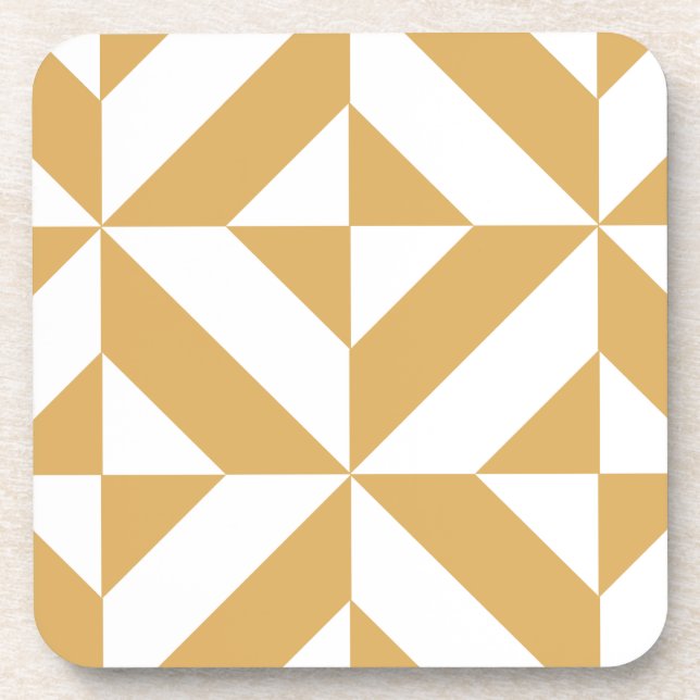 Deep Cool Gold Geometric Deco Cube Pattern Coaster (Front)