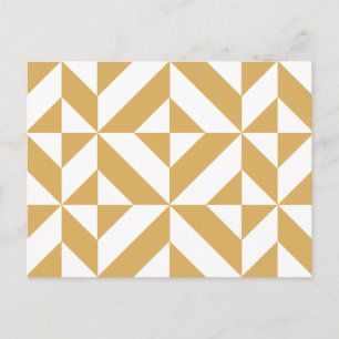 Deep Cool Gold Geometric Deco Cube Pattern Postcard
