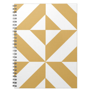 Deep Cool Gold Geometric Deco Cube Pattern Spiral Notebook