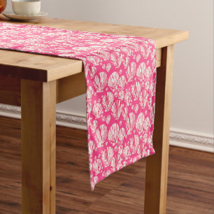 Deep Coral and Pastel Pink Sea Shells Short Table Runner