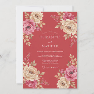 Deep Coral Petal Wedding Invitation