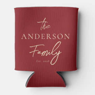 Deep Cranberry Hand Written Family Name Can Cooler