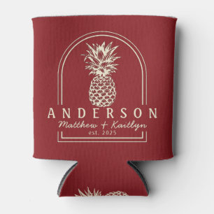 Deep Cranberry Pineapple Wedding Arch & Name Can Cooler