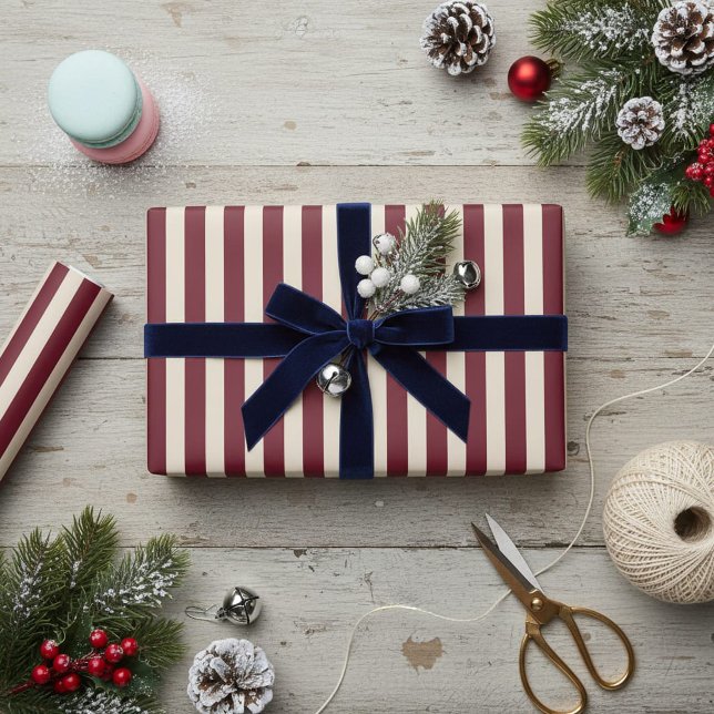 Deep Cranberry Striped Wrapping Paper Roll (Creator Uploaded)