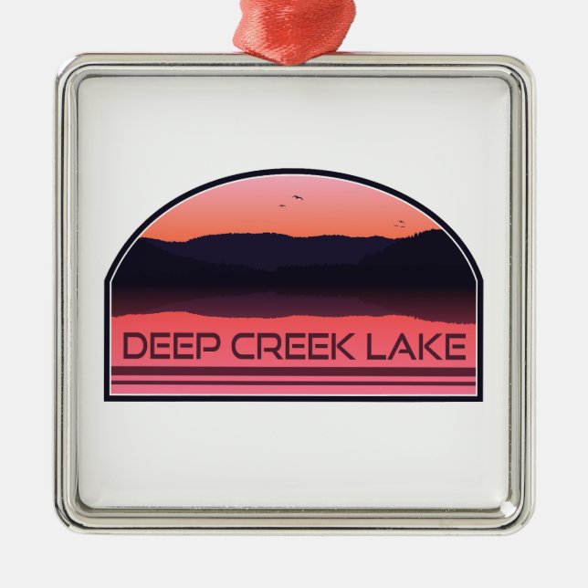 Deep Creek Lake Maryland Red Sunrise Metal Tree Decoration (Front)