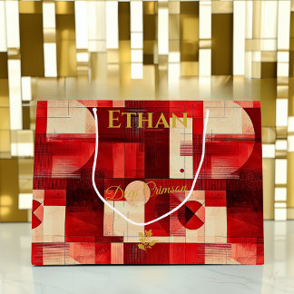 Deep Crimson Abstract Geometric Large Gift Bag