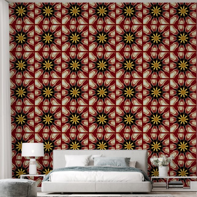 Deep Crimson Cream Golden Black: Achempong Starbur Wallpaper (Bedroom)