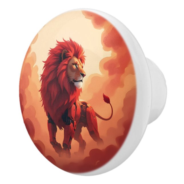 Deep Crimson Glow – The Lion of Burning Destiny.   Ceramic Knob (Right)
