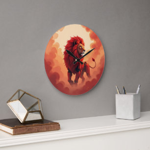 Deep Crimson Glow – The Lion of Burning Destiny.   Large Clock