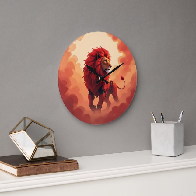 Deep Crimson Glow – The Lion of Burning Destiny.   Large Clock (Office)