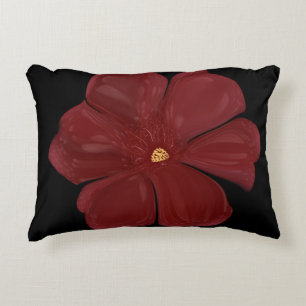 Deep Crimson Moody Bloom Glossy Botanical Floral  Decorative Cushion