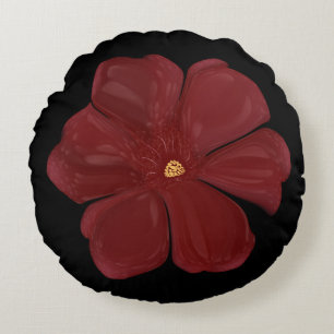Deep Crimson Moody Bloom Glossy Botanical Floral  Round Cushion
