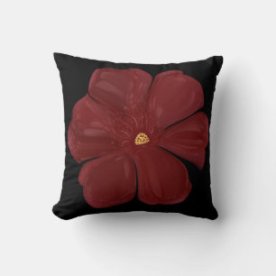 Deep Crimson Moody Bloom Glossy Dark Botanical Flo Cushion
