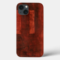 Deep Crimson Painting with Geometric Shapes