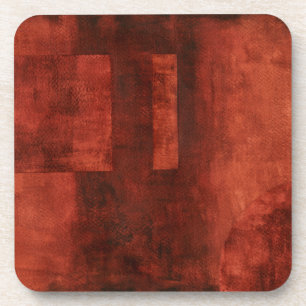 Deep Crimson Painting with Geometric Shapes Coaster