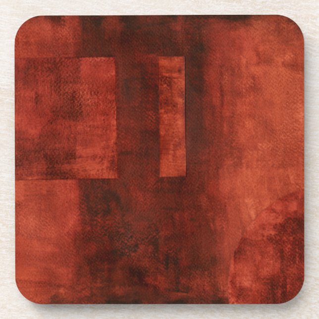 Deep Crimson Painting with Geometric Shapes Coaster (Front)