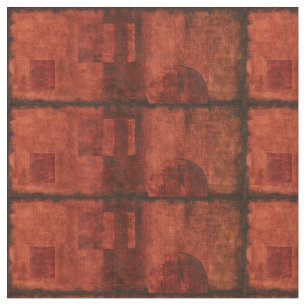 Deep Crimson Painting with Geometric Shapes Fabric