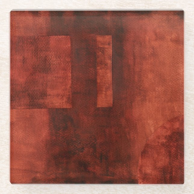 Deep Crimson Painting with Geometric Shapes Glass Coaster (Front)