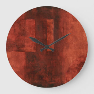 Deep Crimson Painting with Geometric Shapes Large Clock