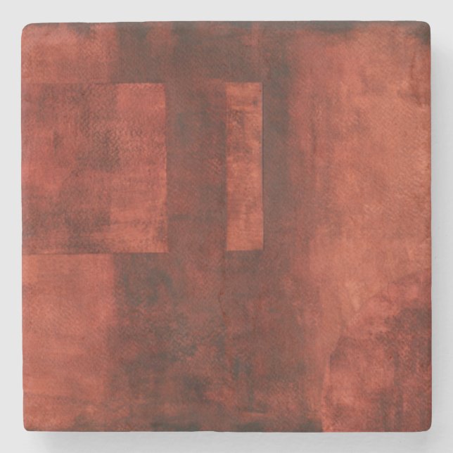 Deep Crimson Painting with Geometric Shapes Stone Coaster (Front)