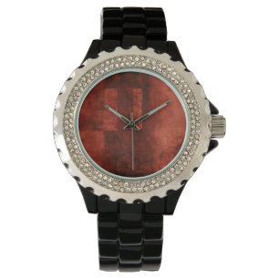 Deep Crimson Painting with Geometric Shapes Watch
