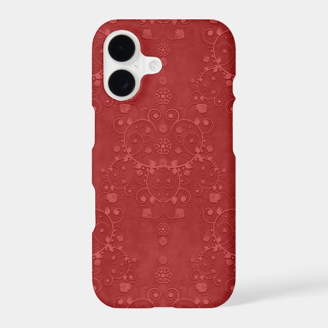 Deep Crimson Red Fancy Floral Damask Pattern (Back)