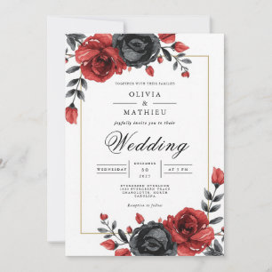 Deep Crimson Rose Botanical Wedding Invitation