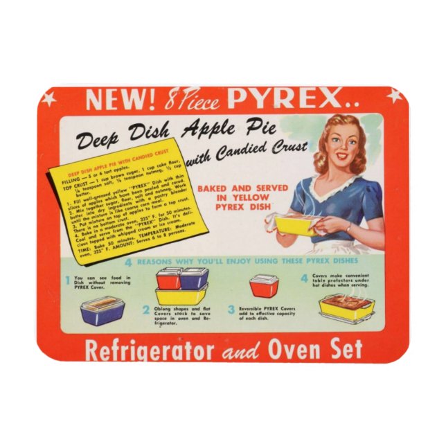 Deep Dish Apple Pie Recipe Vintage Pyrex Magnet (Horizontal)