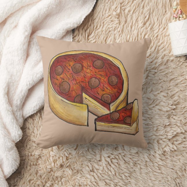 Deep Dish Pepperoni Pizza Chicago Illinois IL Food Cushion (Blanket)