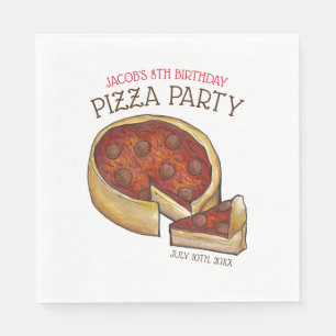 Deep Dish Pepperoni Pizza Pie Birthday Party Napkin