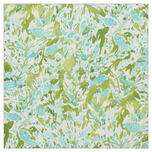 DEEP DIVE Aqua Lime Green Underwater Fish Print Fabric