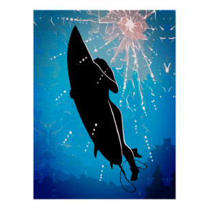 Deep Dive – Surfer's Underwater Journey Poster