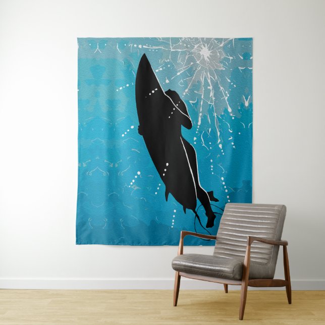 Deep Dive – Surfer's Underwater Journey Tapestry (In Situ)