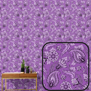 Deep Dusky Purple Floral Paisley Elegant Wallpaper
