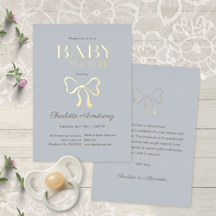 Deep Dusty Blue Elegant Bow Baby Shower Foil