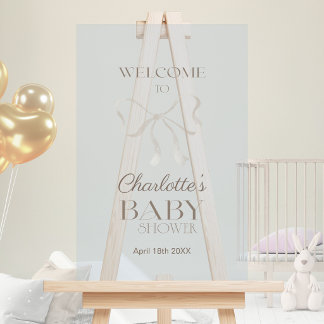 Deep Dusty Blue Elegant Bow Baby Shower Welcome Acrylic Sign