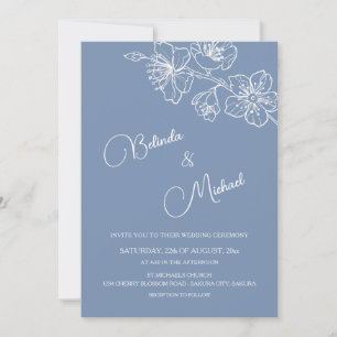 Deep Dusty Blue White Floral Photo Wedding Invitation