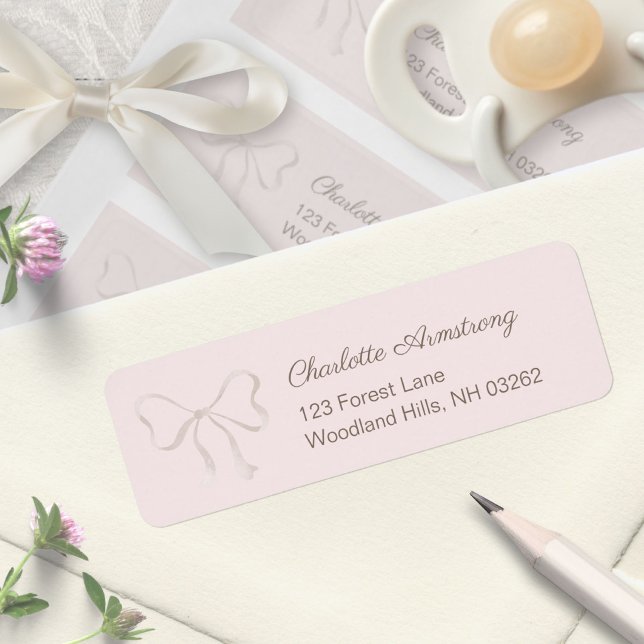 Deep Dusty Rose Baby  Shower Bow Return Address (Deep Dusty Rose Baby Shower Bow Return Address Label ©Susanne Sachers - Sunny Mind 🌞)