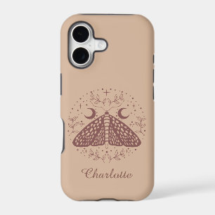 Deep Dusty Rose Celestial Moth Moon and Stars