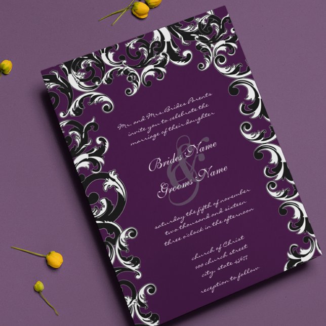 Deep Eggplant Swirl Wedding  Invitation (Creator Uploaded)