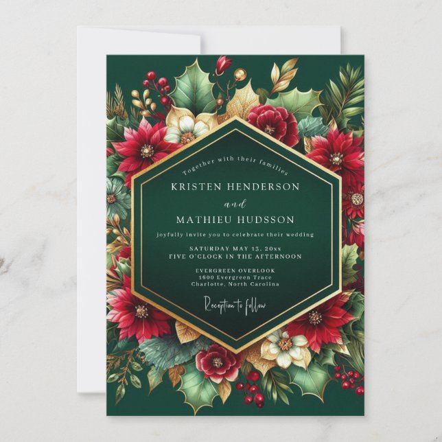 Deep Emerald Floral Autumn Wedding Invitation (Front)