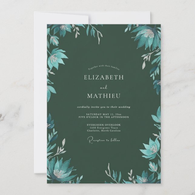 Deep Emerald Foliage Muted Eucalyptus Wedding Invitation (Front)
