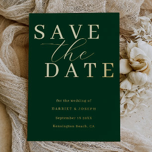 Deep Emerald & Gold Foil Wedding Save The Date