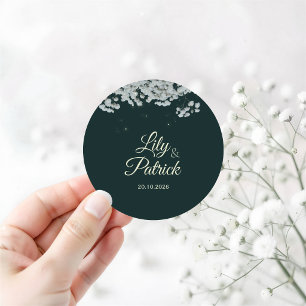 Deep Emerald Green baby's breath Wedding Classic Round Sticker