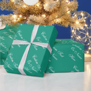 Deep Emerald Green White Custom Name Text, Elegant Wrapping Paper